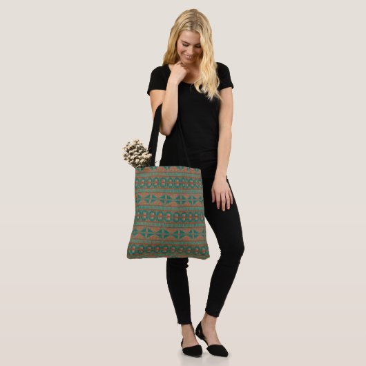 Zuidwest Koper Blauwgroen Geometrisch Patroon Tote Bag (Op model)
