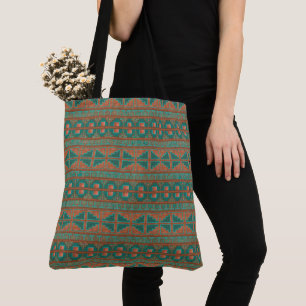 Zuidwest Koper Blauwgroen Geometrisch Patroon Tote Bag