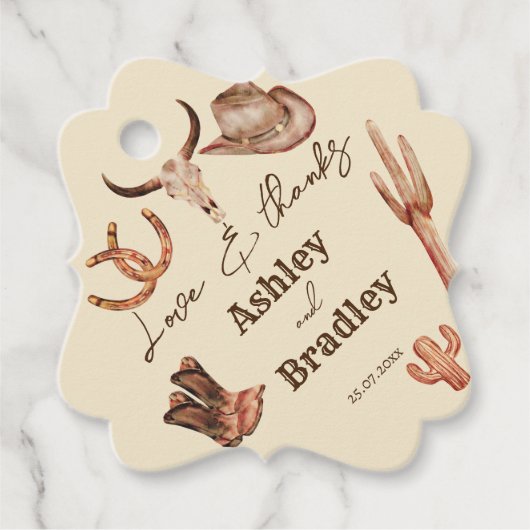 Zuidwest-land ranch western cowgirl bruiloft bedankjes labels