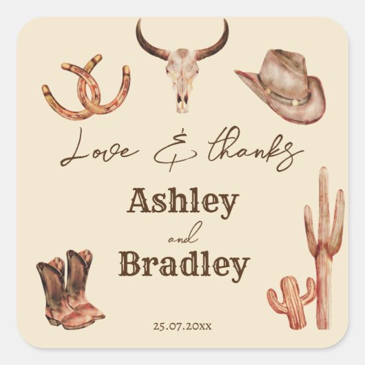 Zuidwest-land ranch western cowgirl bruiloft vierkante sticker (Voorkant)