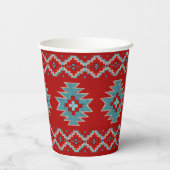 Zuidwest Mesas Rood en Turquoise Geometrisch Ontwe Papieren Bekers (Achterkant)