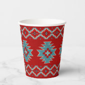 Zuidwest Mesas Rood en Turquoise Geometrisch Ontwe Papieren Bekers (Voorkant)
