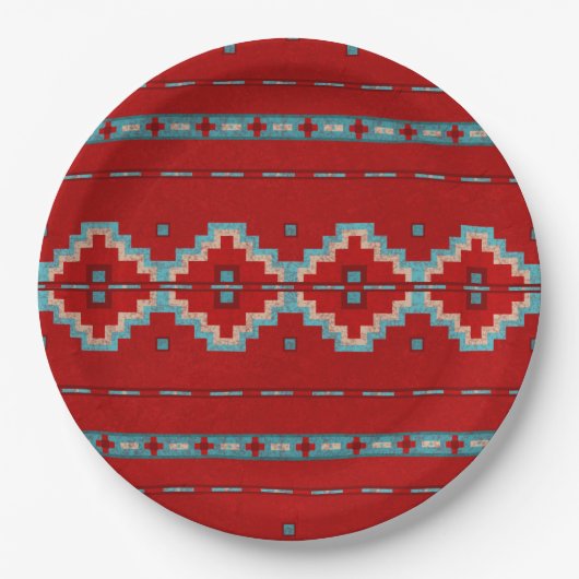 Zuidwest Mesas Rood en Turquoise Geometrisch Ontwe Papieren Bordje (Voorkant)