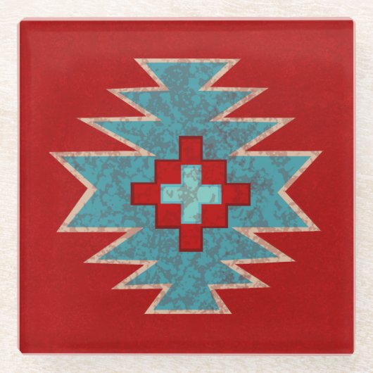 Zuidwest Mesas Rood en Turquoise Glazen Onderzetter (Voorkant)