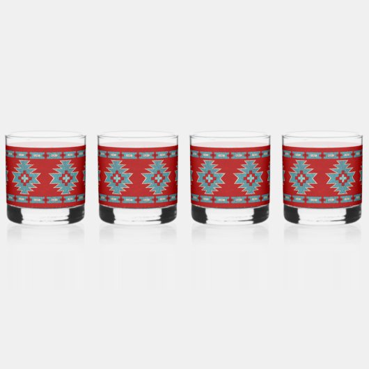 Zuidwest Mesas Rood en Turquoise Whisky Glas (Voorkant)