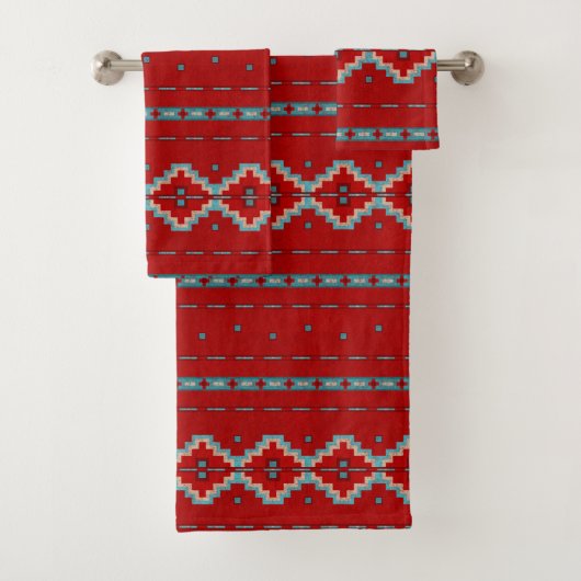 Zuidwest Mesas Rood & Turquoise Bad Handdoek (Insitu)