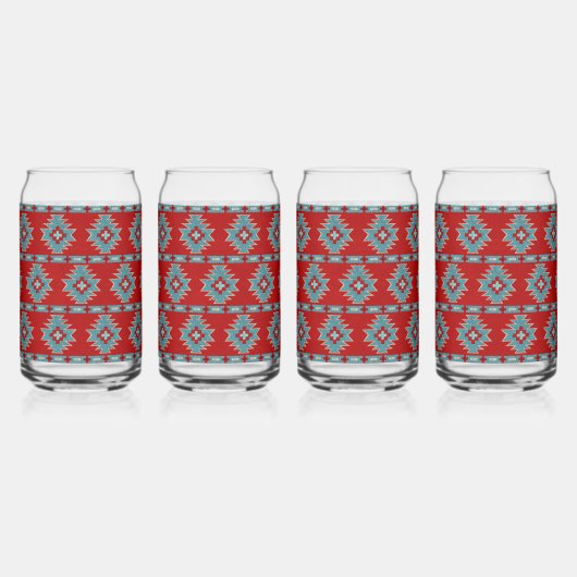 Zuidwest Mesas Rood & Turquoise geometrisch patroo Blikvorm Glas (Links)