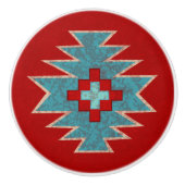 Zuidwest Mesas Rood & Turquoise geometrisch patroo Keramische Knop (Voorkant)