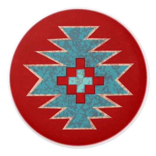 Zuidwest Mesas Rood & Turquoise geometrisch patroo Keramische Knop (Voorkant)