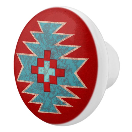 Zuidwest Mesas Rood & Turquoise geometrisch patroo Keramische Knop (Rechts)