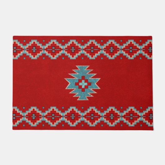 Zuidwest Mesas Rood & Turquoise gepersonaliseerd Deurmat (Voorkant)