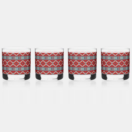 Zuidwest Mesas Turquoise en Rood Whisky Glas (Voorkant)