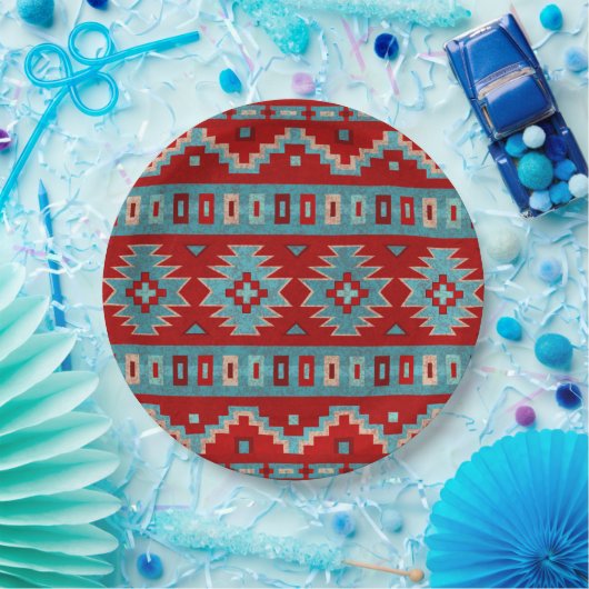 Zuidwest Mesas Turquoise & Red Geometric Papieren Bordje (Feest)