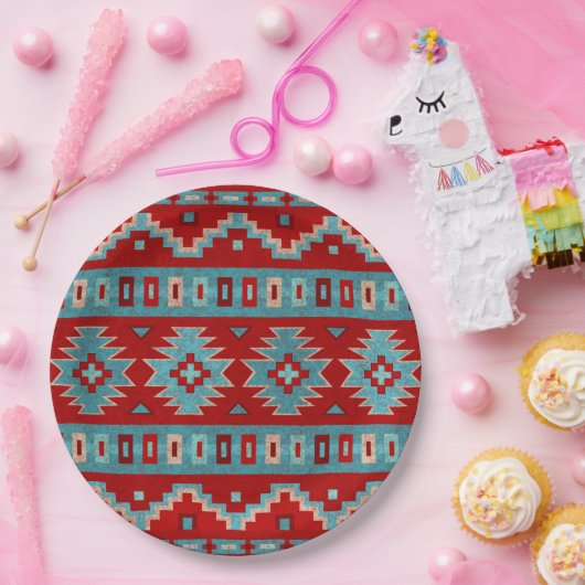 Zuidwest Mesas Turquoise & Red Geometric Papieren Bordje (Feest)