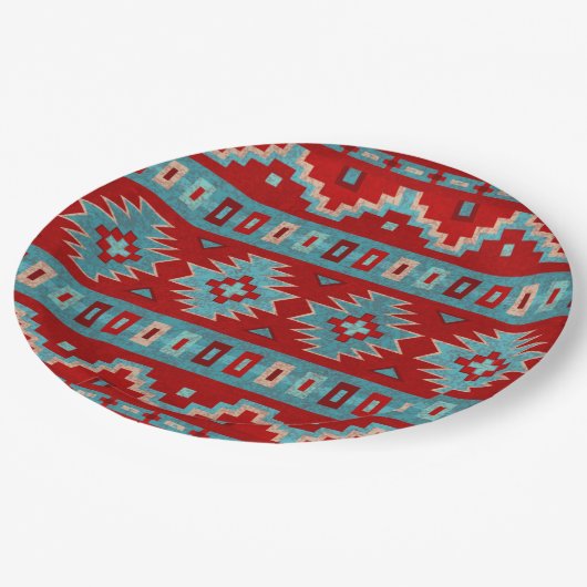 Zuidwest Mesas Turquoise & Red Geometric Papieren Bordje (Gekanteld)