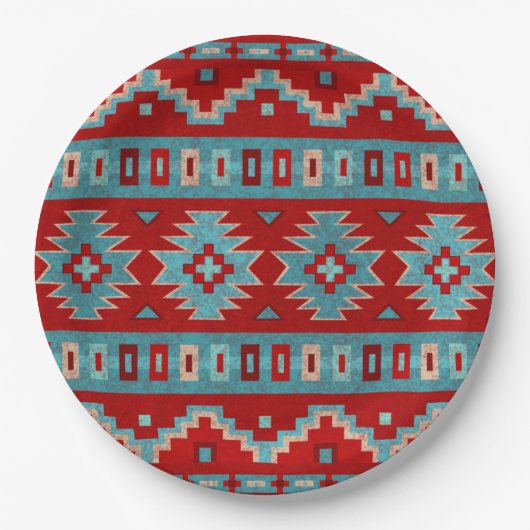 Zuidwest Mesas Turquoise & Red Geometric Papieren Bordje (Voorkant)