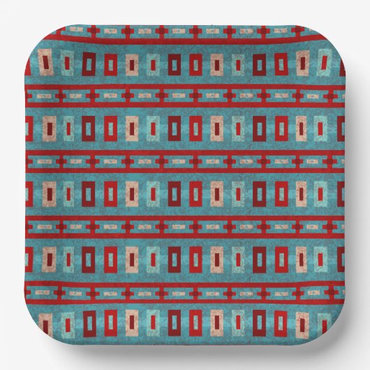 Zuidwest Mesas Turquoise & Red Retro Vibe Patroon Papieren Bordje (Voorkant)