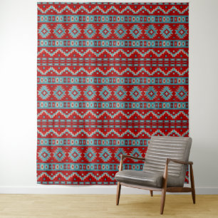Zuidwest Mesa's Turquoise & Rode Geometrische Ontw Wandkleed