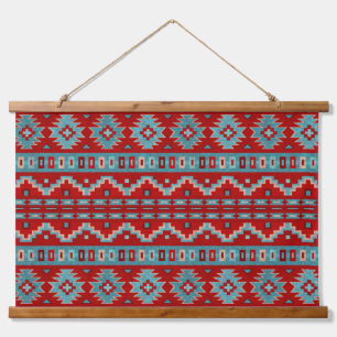 Zuidwest Mesa's Turquoise & Rode Geometrische Patr Hangend Wandkleed