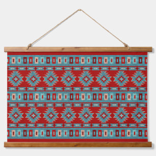 Zuidwest Mesa's Turquoise & Rode Geometrische Patr Hangend Wandkleed