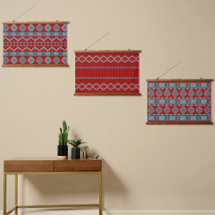 Zuidwest Mesa's Turquoise & Rode Geometrische Patr Hangend Wandkleed