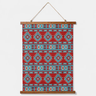 Zuidwest Mesa's Turquoise & Rode Geometrische Patr Hangend Wandkleed