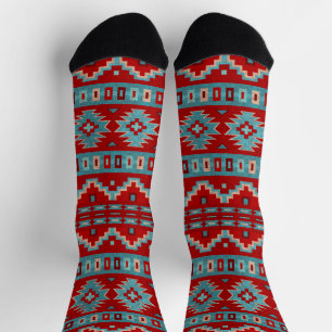 Zuidwest Mesa's Turquoise & Rode Geometrische Patr Sokken