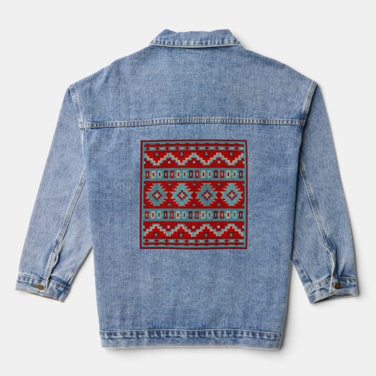 Zuidwest Mesas Turquoise & Rood Geometrisch Patroo Denim Jacket (Achterkant)