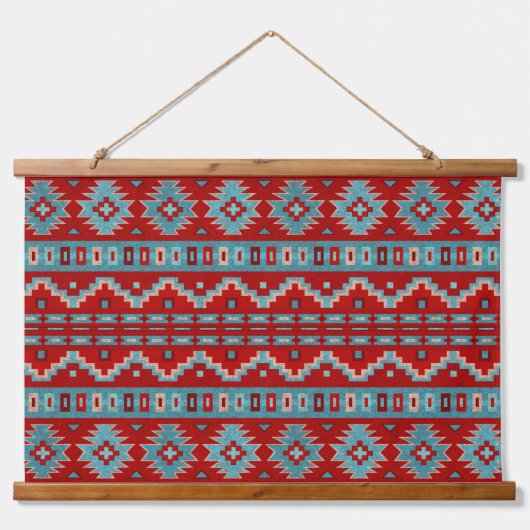 Zuidwest Mesas Turquoise & Rood Geometrisch Patroo Hangend Wandkleed (Voorkant)