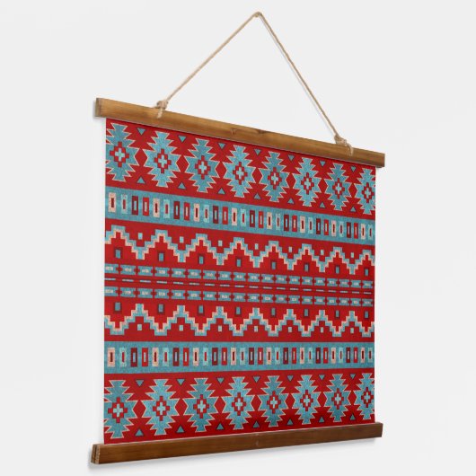 Zuidwest Mesas Turquoise & Rood Geometrisch Patroo Hangend Wandkleed (Gebogen)