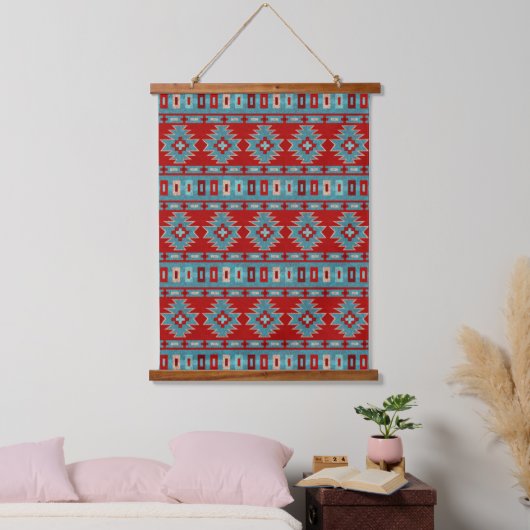 Zuidwest Mesas Turquoise & Rood Geometrisch Patroo Hangend Wandkleed (Slaapkamer)