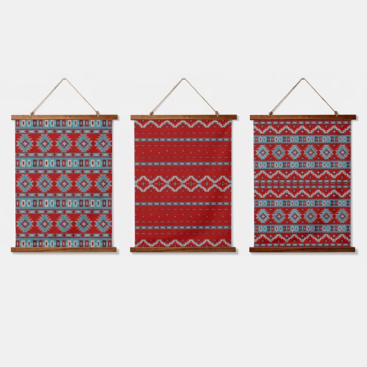 Zuidwest Mesas Turquoise & Rood Geometrisch Patroo Hangend Wandkleed (Driedubbel)