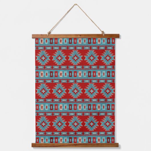 Zuidwest Mesas Turquoise & Rood Geometrisch Patroo Hangend Wandkleed (Voorkant)
