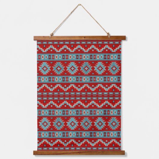 Zuidwest Mesas Turquoise & Rood Geometrisch Patroo Hangend Wandkleed (Voorkant 3)