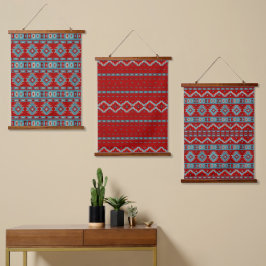 Zuidwest Mesas Turquoise & Rood Geometrisch Patroo Hangend Wandkleed