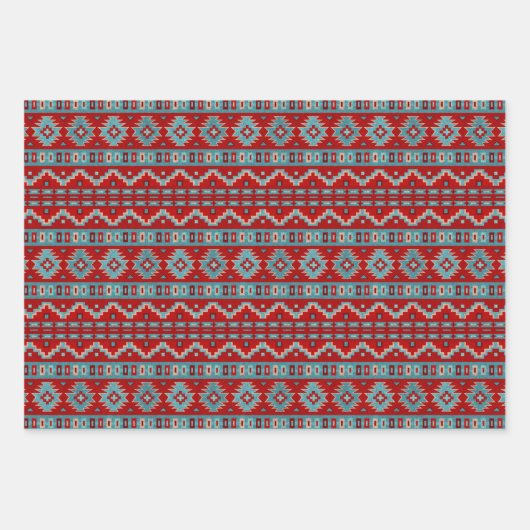 Zuidwest Mesas Turquoise & Rood Geometrisch Patroo Inpakpapier Vel (Voorkant)