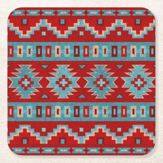 Zuidwest Mesas Turquoise & Rood Kartonnen Onderzetters (Voorkant)