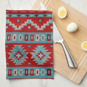 Zuidwest Mesas Turquoise & Rood Theedoek (Quarter Fold)