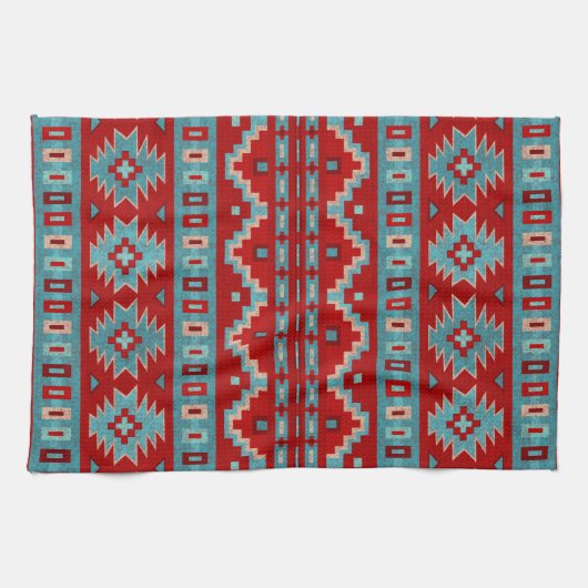 Zuidwest Mesas Turquoise & Rood Theedoek (Horizontaal)