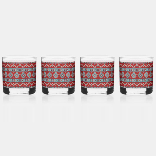 Zuidwest Mesas Turquoise & Rood Whisky Glas (Voorkant)