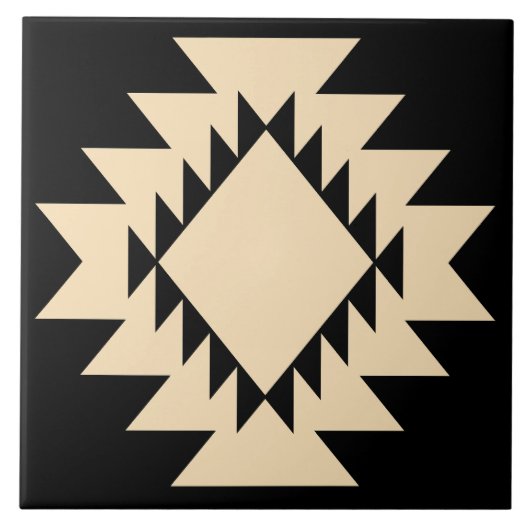 Zuidwest Native American Geometric Zwart en Tan Tegeltje (Voorkant)
