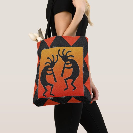 Zuidwest ontwerp Kokopelli Tribal Tote Bag (Dichtbij)
