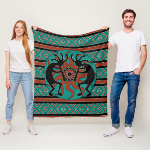 Zuidwest ontwerp Turquoise Tribal Sun Kokopelli Fleece Deken