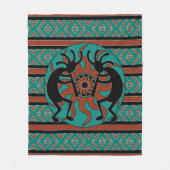 Zuidwest ontwerp Turquoise Tribal Sun Kokopelli Fleece Deken (Voorkant)