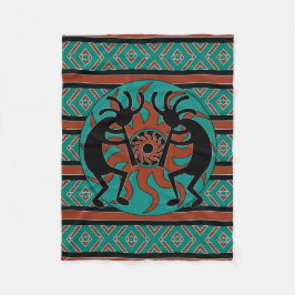 Zuidwest ontwerp Turquoise Tribal Sun Kokopelli Fleece Deken