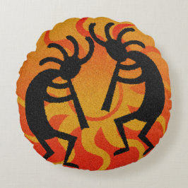 Zuidwest-Oranje Tribal Desert Sun Kokopelli Rond Kussen