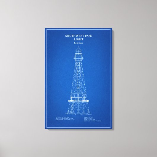 Zuidwest Pass Vuurtoren - Louisiana – AD Canvas Afdruk (Voorkant)