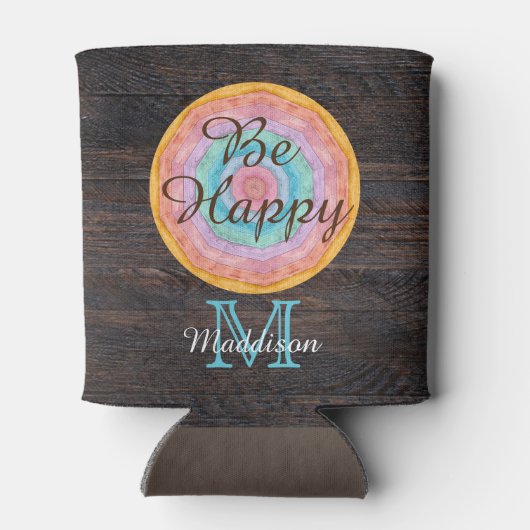 Zuidwest Pastel Rustic Wood Tone Grain Monogram Blikjeskoeler (Achterkant)