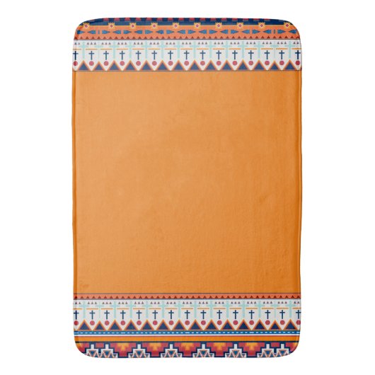 Zuidwest Pattern Boho Rustieke Oranje & Blauw Badmat (Voorkant Verticaal)