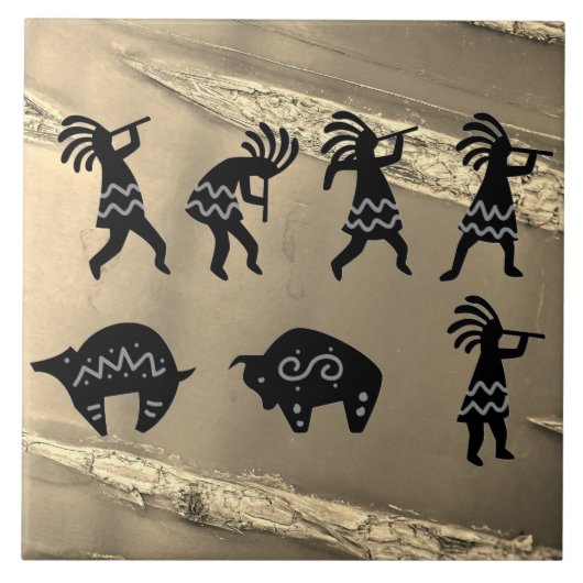 Zuidwest-Petroglyh Sepia Kokopelli Tegeltje (Voorkant)